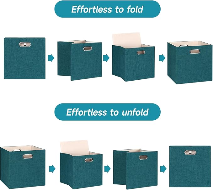 Posprica Collapsible Storage Bins,13×13 Foldable Storage Cube Boxes Fabric Drawer Fabric Storage Bins Vinyl Record Cubby Cubes with Handles for Bookcase, Closet, Shelf, Cabinet, 4 Pack