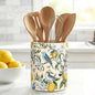 JarThenaAMCS Vintage Hummingbird Lemon Ceramic Utensil Holder Yellow Lemon Blue Bird Utensil Crock for Farmhouse Home Kitchen Countertop Storage Organizer Container