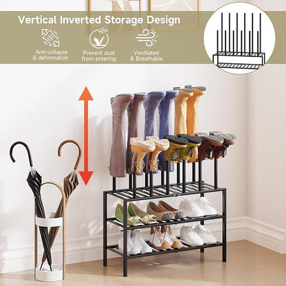 Boot Rack for Tall Boots Organizer,3-Tier Multiuse Shoe Rack and Boot Storage Rack,for Tall Boots,Sneakers,High-Heel (Black, 3-Tier)