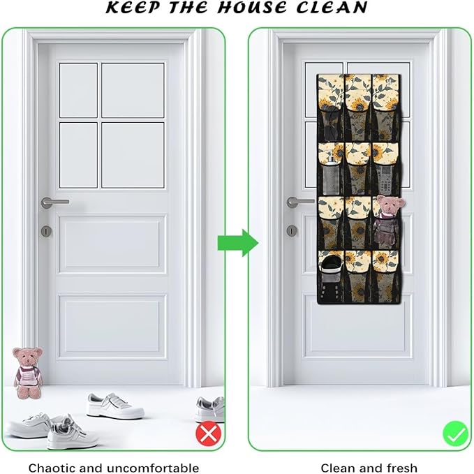 Sunflower Pattern Over the Door Shoe Organizer,Behind Door Shoes Hang Holder Rack,Hanging Shoe Storage Hanging Bag Storage for Small Spaces