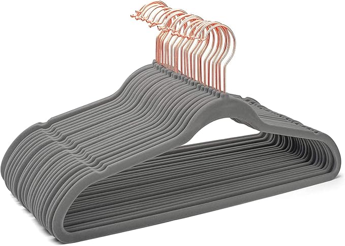 Evolluxi® Non-Slip Velvet Hangers - Suit Hanger Ultra Thin Space Saving 360 Degree Swivel Hook Strong and Durable Clothes Hangers (Grey, 10)