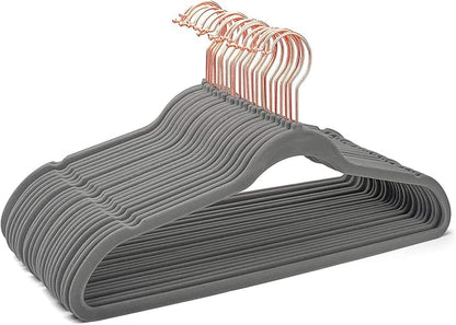 Evolluxi® Non-Slip Velvet Hangers - Suit Hanger Ultra Thin Space Saving 360 Degree Swivel Hook Strong and Durable Clothes Hangers (Grey, 10)