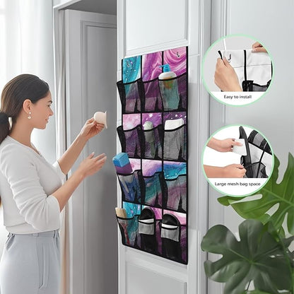 Marble Pattern Shoe Organizer Door Hanger,Storage for Small Spaces,Over the Door Shoe Organizer with 12 Mesh Large Pockets