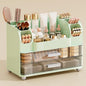 Makeup Organizer for Vanity with 2 Large Drawers, Cosmetic Display Case with Brush Holders, Easy to Storage for Bathroom Countertop Skincare, Perfume, Green