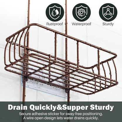 Epicano Shower Caddy Hanging, Anti-Swing Over Head Shower Caddy Rustproof with hooks for Towels, Sponge and more, Bronze