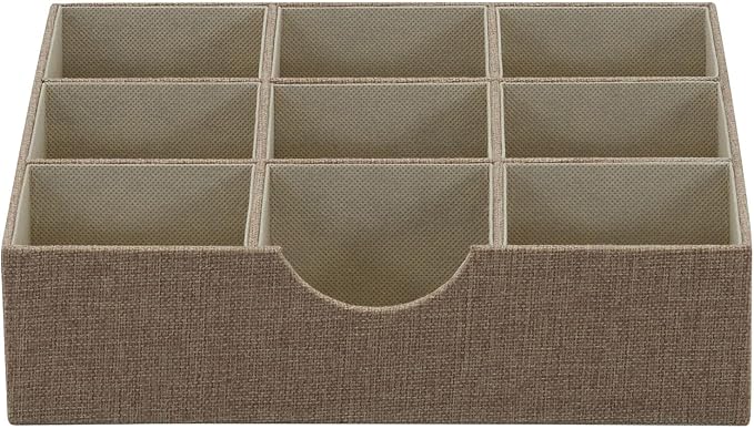 Household Essentials Brown 723-1 Deep 9 Section Drawer Organizer Box for Storage | 12 in x 12 in 3.13