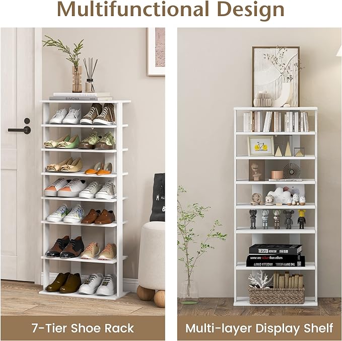 Tangkula 8-Tier Vertical Shoe Rack, Space-Saving Corner Shoe Organizer for 14 Pairs, Narrow Shoe Storage for Entryway, Front Door, or Closet