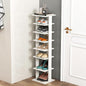 BETTARY 8 Tier Vertical Shoe Rack, Narrow Wooden Corner Shoe Organizer for Small Spaces, Removable Shelves, Anti-toppling Device, Shoe Tower for Entryway, Closet, Bedroom (White, Single Row)
