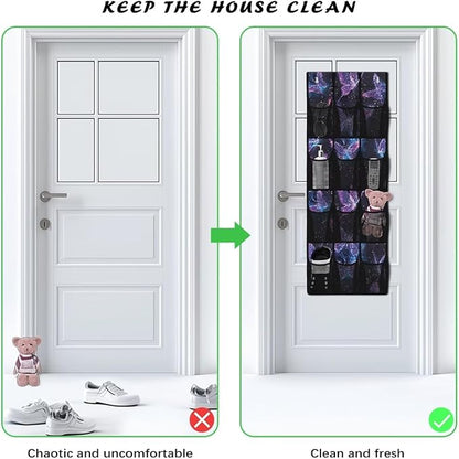 Shoe Organizer Door Hanger,Dreamy Butterfly Design Storage for Small Spaces,Over the Door Shoe Organizer with 12 Mesh Large Pockets Waterproof Reusable