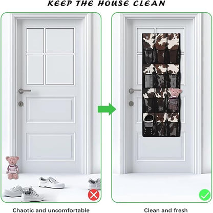 Brown Over The Door Closet Organizer 12 Pockets Cowhide Door Hanging Shoe Organizer for Office Space Saving Shoe Holder Hanger Large Capacity Wall Hanging Storage