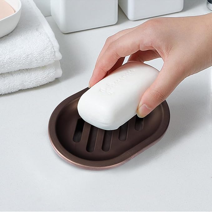 TOPSKY 4 Pcs Soap Dish for Shower, Soap Savers with Drip Tray, Plastic Double Layer Draining Soap Box for Bathroom - Bronze