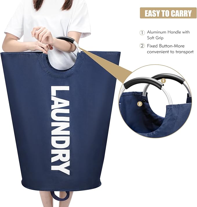 Maxsilan 90L Large Laundry Basket, Freestanding Tall Clothes Hamper, Collapsible Laundry Bag, Dark Blue