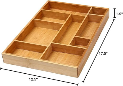 YBM HOME Bamboo Junk Drawer Organizer with 9 Compartment Organization Tray for Sewing, Craft, Office, Bathroom and Kitchen Storage, 337