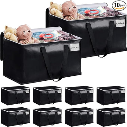 StorageRight Large Moving Bags Heavy Duty Storage Totes for Storage,Packing & Moving Collapsible Moving Supplies with Large Capacity, Reinforced Zippers and Handles, 88L, 10 Packs