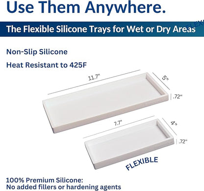 Spacewiser Countertop and Vanity Tray - 2 PC (11” and 7”) Shatterproof Silicone Kitchen and Bathroom Trays for Counter, Kitchen Soap Dispenser Tray, Vanity Trays for Bathroom, Perfume Key Tray