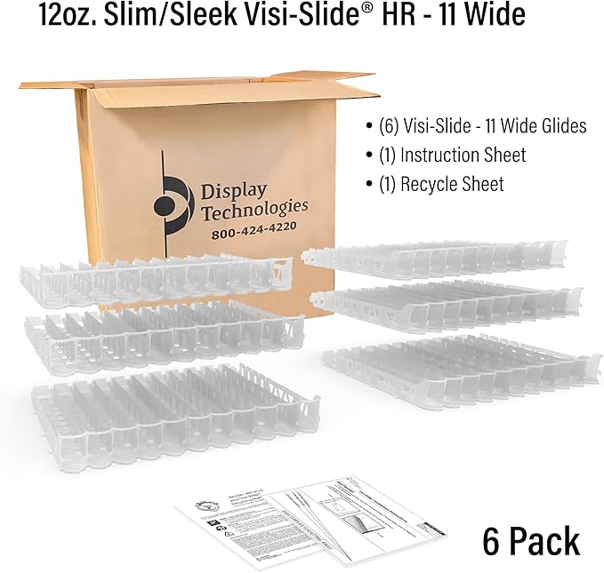 Display Technologies Visi-Slide Drink Organizer for Fridge - 12oz Slim Can Gravity Fed Shelves (Pack of 6)