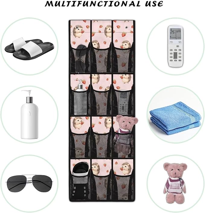 Hedgehogs Behind Door Organizer Mesh Fabric Over The Door Shoe Organizer for Closet Pink Wall Hanging Storage Easy to Install Shoe Holder Hanger