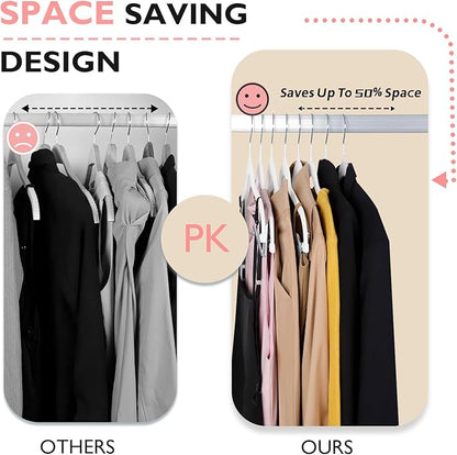 ManGotree Pants Hangers with Movable Clips, Non-Slip Velvet Skirt Hangers, Space-Saving Clothes Hangers for Pants, Skirts, Shirts, Coats, Dresses (32 Pack, White)