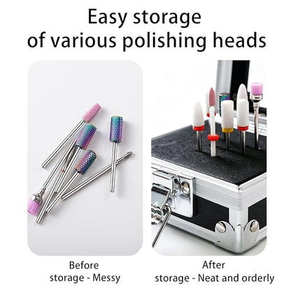 Black 25 Holes Professional Nail Polish Head Storage Box, Nail Tools Organizers Container, Display Storage Box Rack Manicure Tool for Salon Nail Grinding Head，Nail Drill Grinding Bit Holder Box