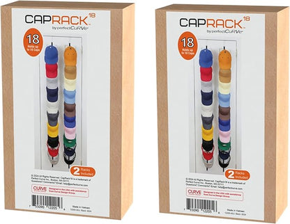 Perfect Curve Hat Organizer CapRack 2-Pack | Over-The-Door Hat Rack and Organizer | Baseball Cap Rack | Hat Rack for Door | 4 Straps | Holds 36 to 72 Adjustable Caps |Black