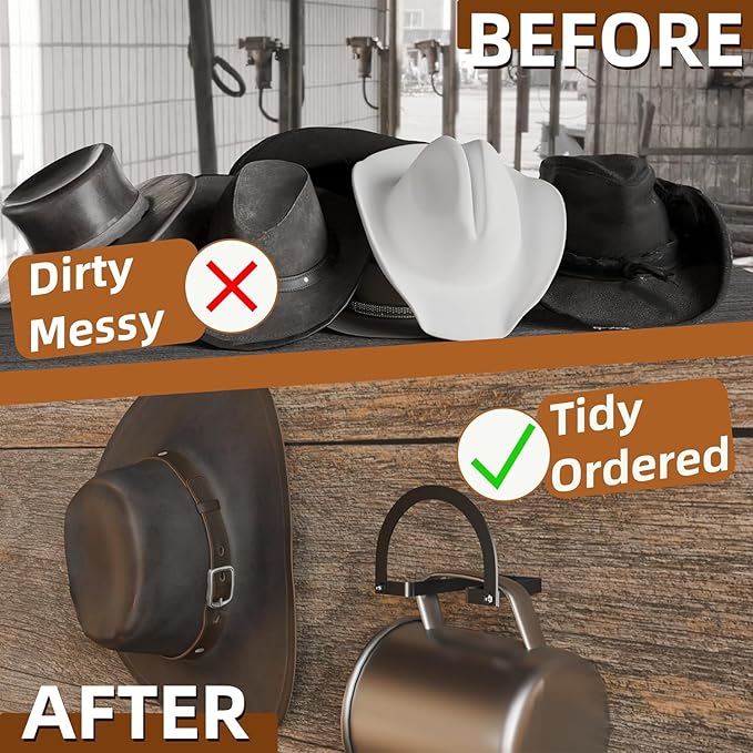 Wall Mount 2 Pack Cowboy Hat Rack, Heavy Duty Hat Organizer Hat Holder, Western Home Decor.