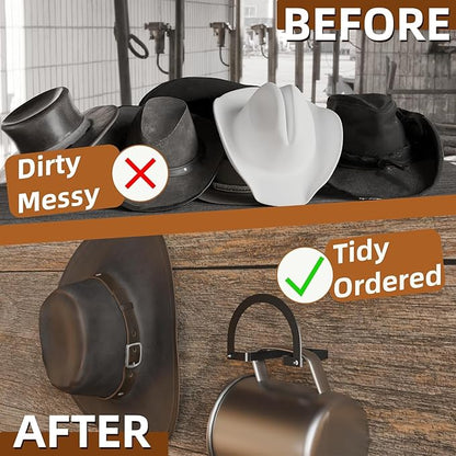 Wall Mount 2 Pack Cowboy Hat Rack, Heavy Duty Hat Organizer Hat Holder, Western Home Decor.