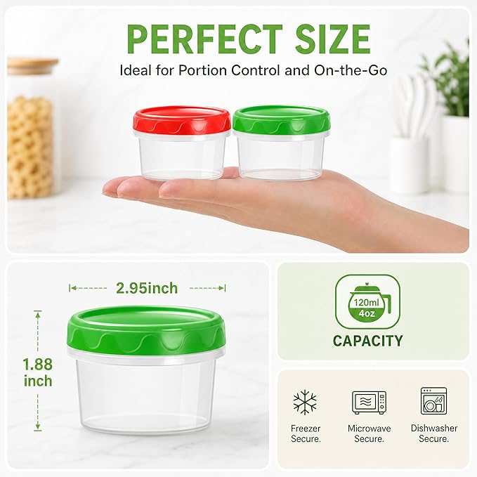 EONJOE 4oz Plastic Containers with Lids Reusable Dishwasher Freezer Safe Airtight,12-Pack