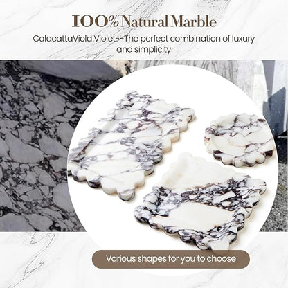 SAMAH Calacatta Viola Natural Marble Tray, Scalloped Storage Dish, Decorative Tray for Bathroom, Vanity, Kitchen & Home Decor, Valentine's Day, Teacher Appreciation Gifts, House Warming Gifts(Square)