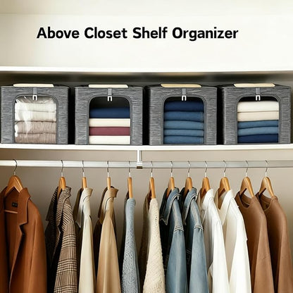 GoMaihe Clothes Storage Bin with Metal Frame: 6-Pack Stackable Closet Storage Bin with Lid & Clear Window, Sweater Boxes Storage for Closet Bedding Clothing Storage Organizer 40L