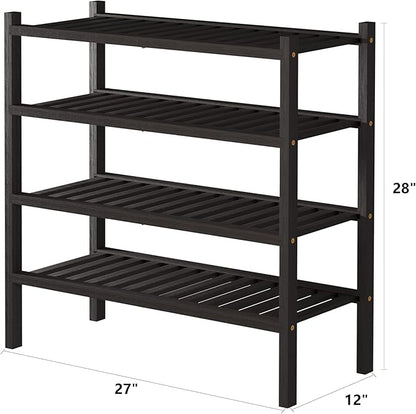 ROMGUAR CRAFT 4 Tier (Thick) Bamboo Shoe Rack for Closet Free Standing Wood Shoe Shelf for Entryway Small Space Stackable 27"x12"x28" (Black Brown)