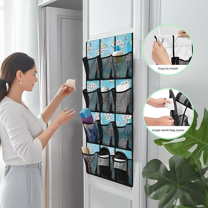 Easter Lily Over the Door Shoe Organizer 12 Large Mesh Pockets Sturdy Oxford Fabric Shoe Organizer Door Hanger for Bedroom Bathroom