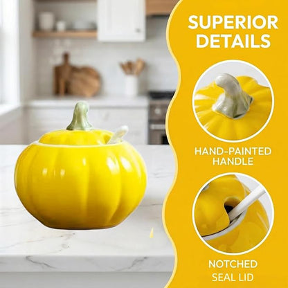 Ceramic Salt Cellar with Lid and Spoon, Salt Holder for Counter, Coffee, Sugar, Spices and Candies, Salt Containers for Countertop (yellow)