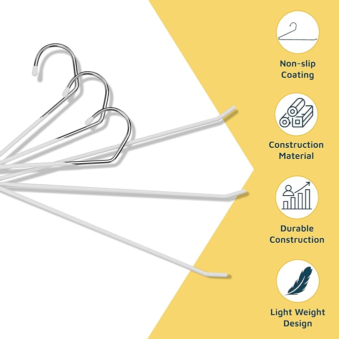 Lifemaster Metal Pants Hanger Set - 20 Pieces Elegant Non-Slip Closet Space Saving Hanger Set for Pants, Trouser, Blankets, and Jeans with Open Ended Sleek Design - White