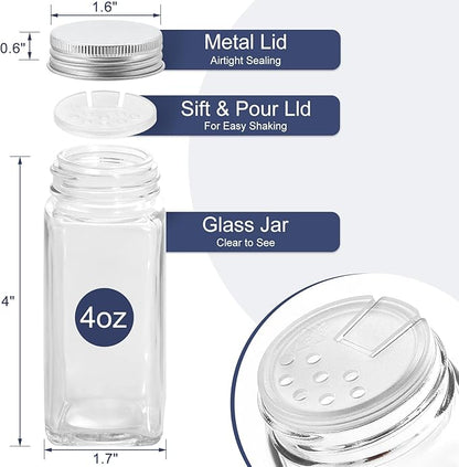 AOZITA Spice Rack Organizer with 28 Empty Spice Jars with Silver Lids, Funnel, Labels - Seasoning Organizer for Countertop, Cabinet, Kitchen, Pantry