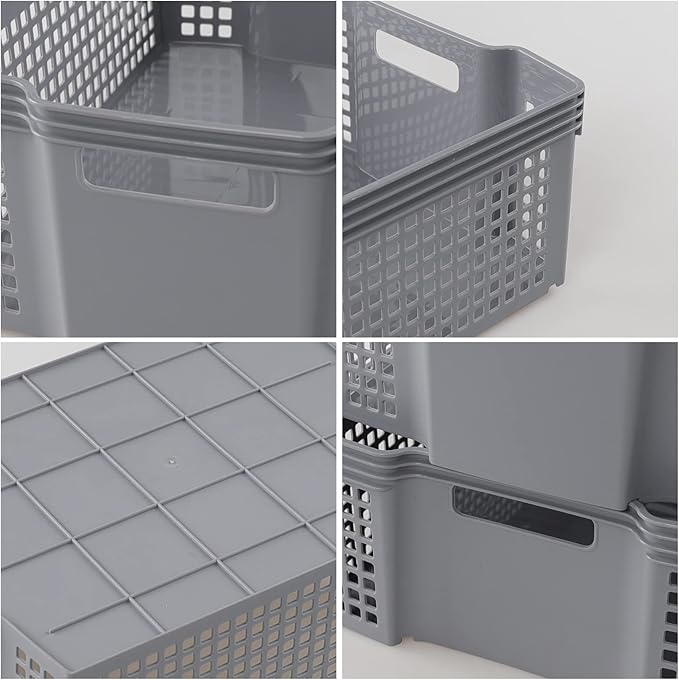 Plastic Stacking Storage Baskets, Stacking Plastic Tray Baskets, 2-Pack
