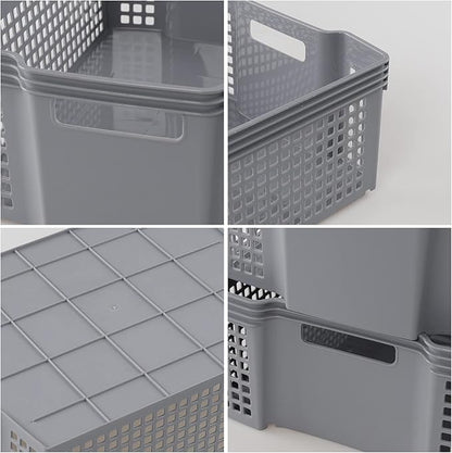 Plastic Stacking Storage Baskets, Stacking Plastic Tray Baskets, 2-Pack