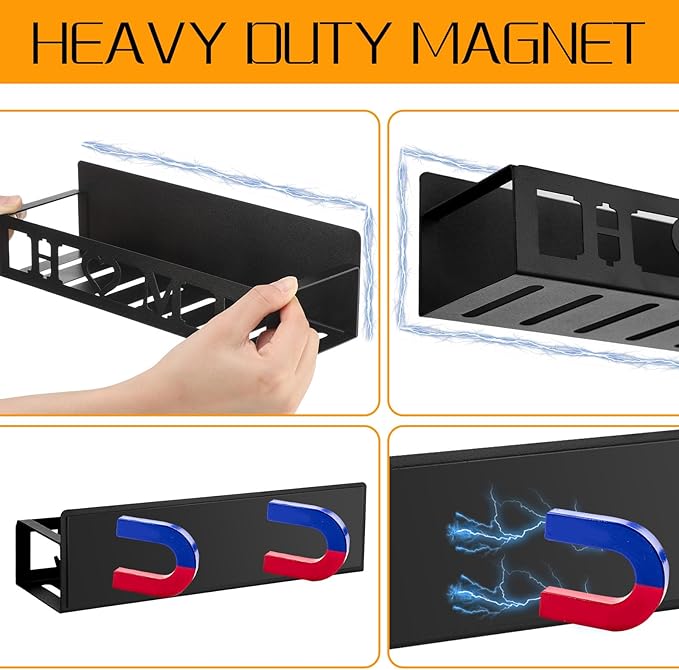 Beeveer 2 Pack Home Magnetic Spice Rack for Refrigerator Metal Magnet Basket Shelf for Fridge Seasoning Storage Organizers Home Decor Kitchen Accessories(Black)
