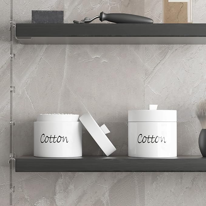 LEETOYI Ceramic Cotton Swabs Holder Organizer with Lid,Storage Canisters for Cotton Swabs, White