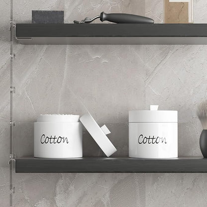 LEETOYI Ceramic Cotton Swabs Holder Organizer with Lid,Storage Canisters for Cotton Swabs, White