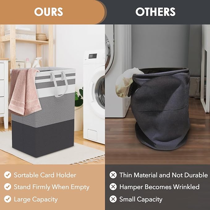 75L Large Laundry Hamper with Handles, Dirty Clothes Hamper for Bedroom Waterproof, Freestanding Tall Laundry Basket Waterproof, Hamper for Bedroom, Bathroom, Dorm, Toys Storage (Stripes, 2 × 75L)