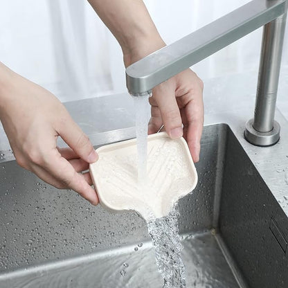 MicoYang Silicone Bathroom Soap Dishes with Drain Spout-Bathroom and Kitchen Sink Organizer,Sponge Holder,Dish Soap Tray,Perfect for Dispenser,Scrubber,Bottle,Cup on Sink or Counter-Tapioca 4.9"×3.2"