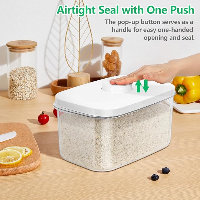 TBMAXS Airtight Flour Container 6.34 QT, Clear PET Plastic Food Storage Container Bin with Pop Up Lids For Rice Flour Sugar, Dry Food Holder for Kitchen Pantry Organization and Storage