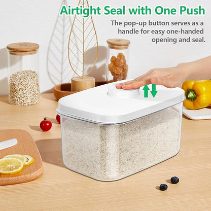 TBMAXS Airtight Flour Container 6.34 QT, Clear PET Plastic Food Storage Container Bin with Pop Up Lids For Rice Flour Sugar, Dry Food Holder for Kitchen Pantry Organization and Storage