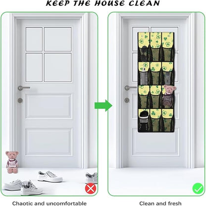 Space-Saving 12-Pocket Behind The Door Organizer, Waterproof Oxford Cloth Lightweight and Perfect for Bathroom Closet or Bedroom Use, Lucky Three Leaves