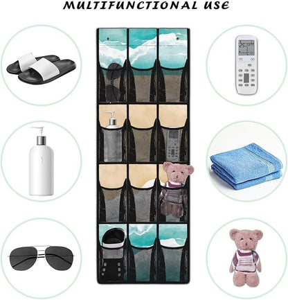 Beach Behind Door Shoes Hang Holder Rack,Storage for Small Spaces,Over the Door Shoe Organizer with 12 Mesh Large Pockets