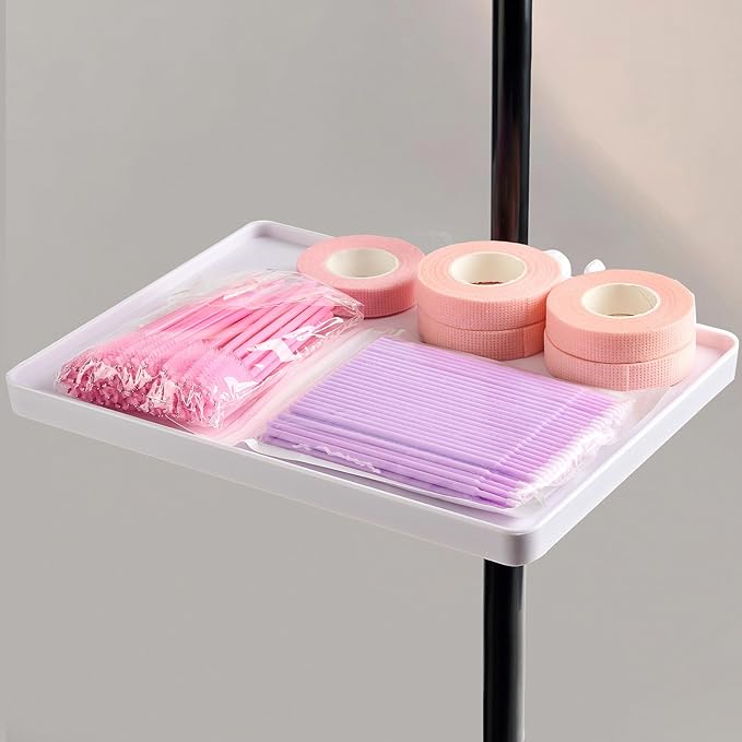 Lash Tray Holder (9 inch×6.7 inch), Adjustable Plastic Essential Organizer Stand for Lash Techs, Eyelash Extension Supplies Perfect for Salon or Homes Use by KONOVOLY(White)