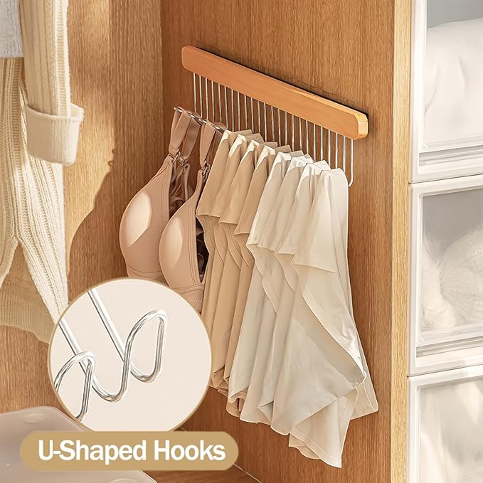 Pull Out Bra Hanger for Closet, Sliding Hooks Rack for Belt Ties Tank Top Scarf Jewelry, Space Saving Organizr for Wardrobe Cabinet, Right Side 12 Hooks Rail, 2 Pcs