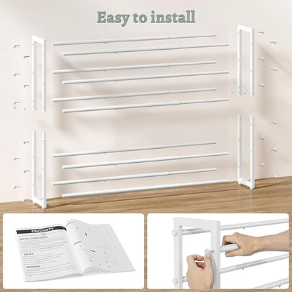 FAVOOSTY 5-Tier Expandable Shoe Rack, Adjustable Shoe Shelf Storage Organizer Space Saving Metal Free Standing Shoe Rack for Entryway Closet Doorway, Silver Grey (White, 5 Tier)