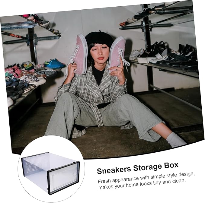 2pcs Stackable Shoe Box Storage Plastic Shoes Organizer Drawer-style Cases Style