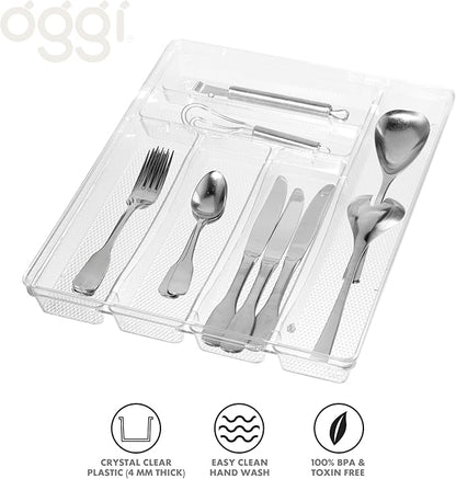 Oggi Silverware Organizer Tray, 6-Compartment, Clear